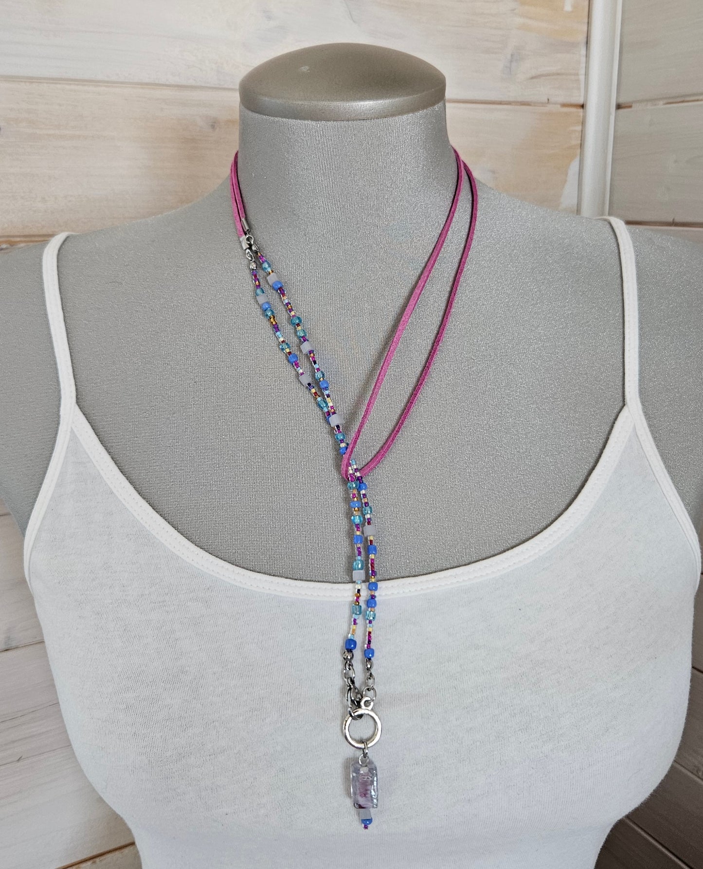 Collier Choker Mauve et bleu
