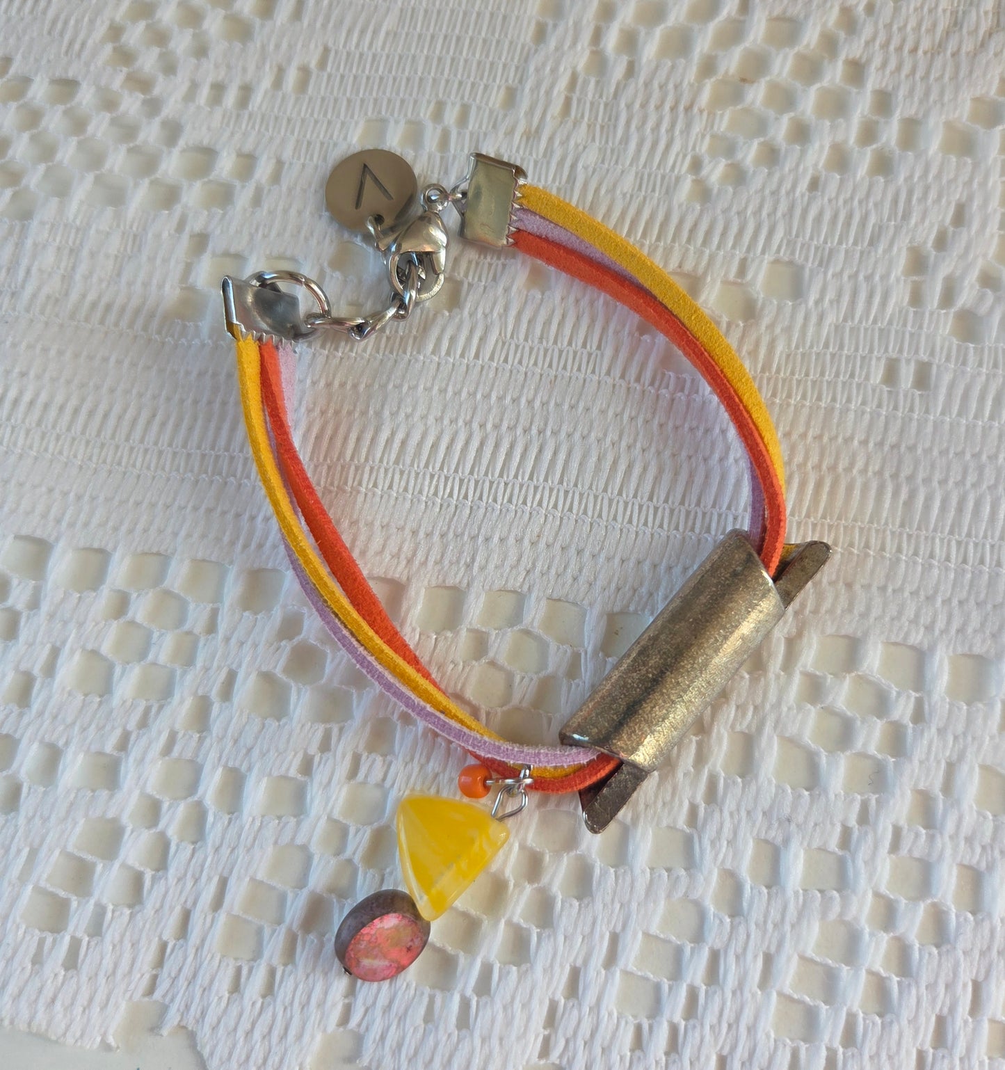 Ensemble asymétrique jaune, orange et lilas