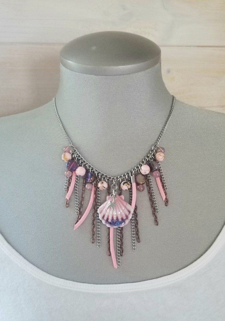 Collier Sirène avec coquillage rose