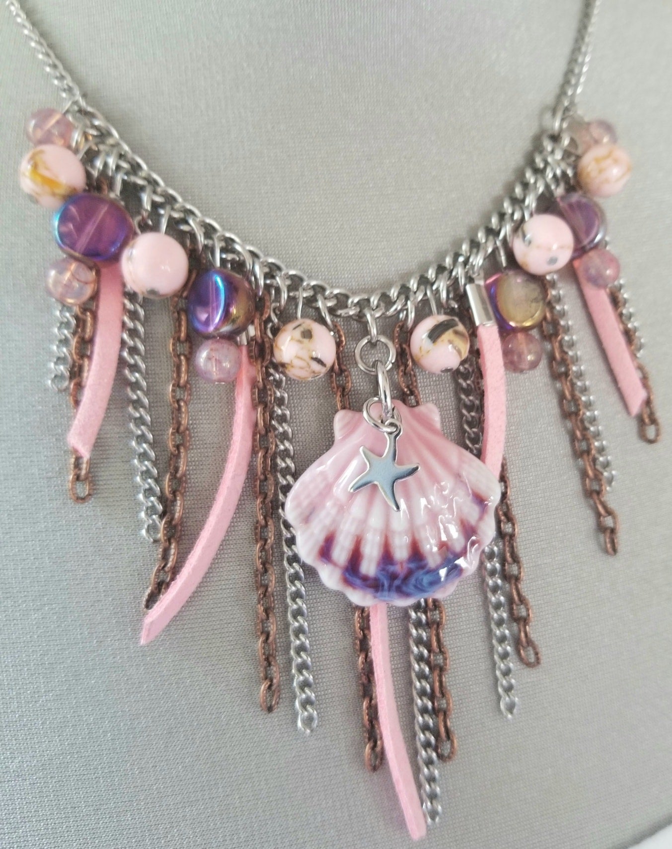 Collier Sirène avec coquillage rose
