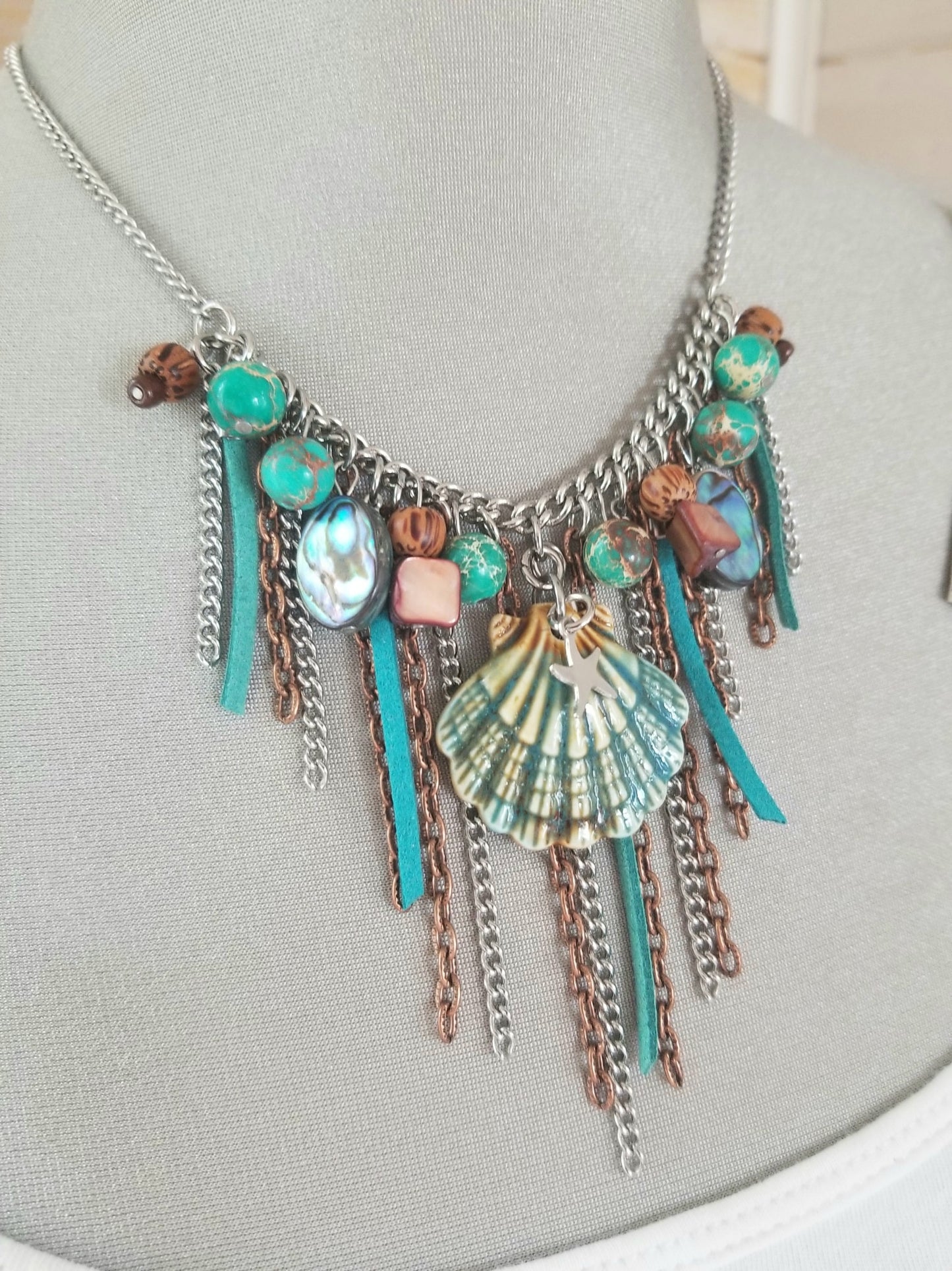 Collier Sirène avec coquillage émeraude-sarcelle