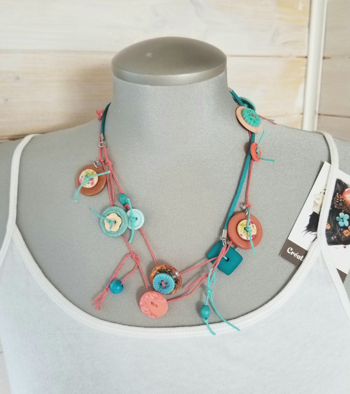 Collier Frivole menthe, corail et sarcelle