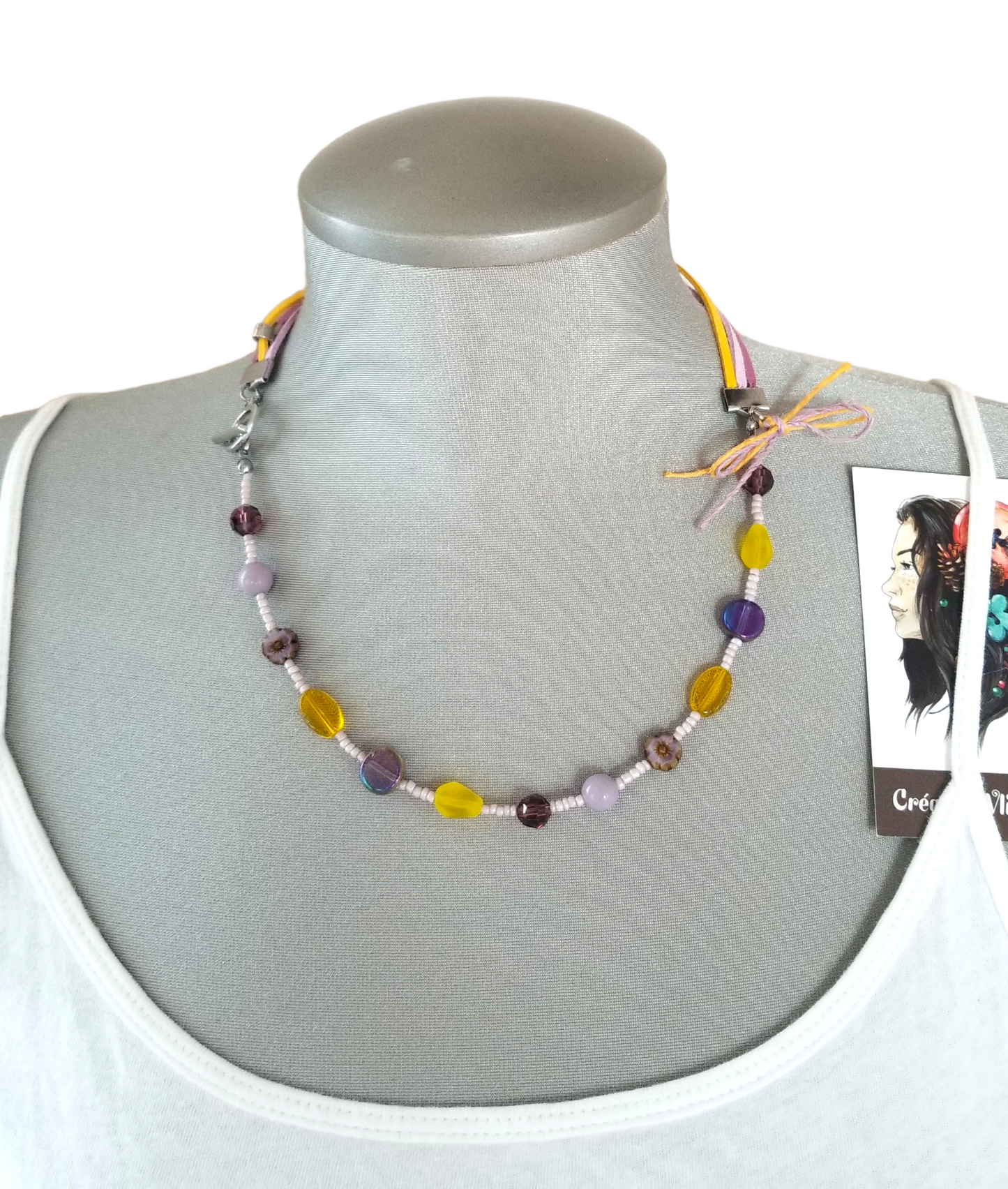 Collier Summer jaune, lilas et mauve