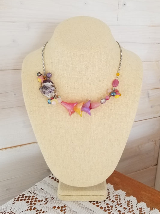 Collier Bloom rose, lilas et jaune