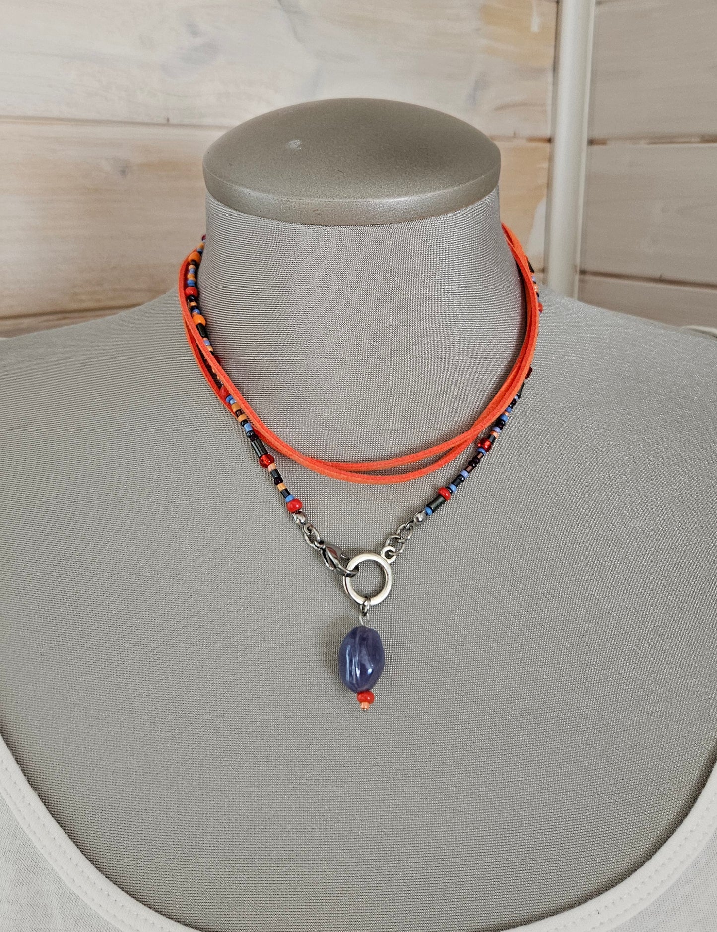 Collier Choker Orange et lilas