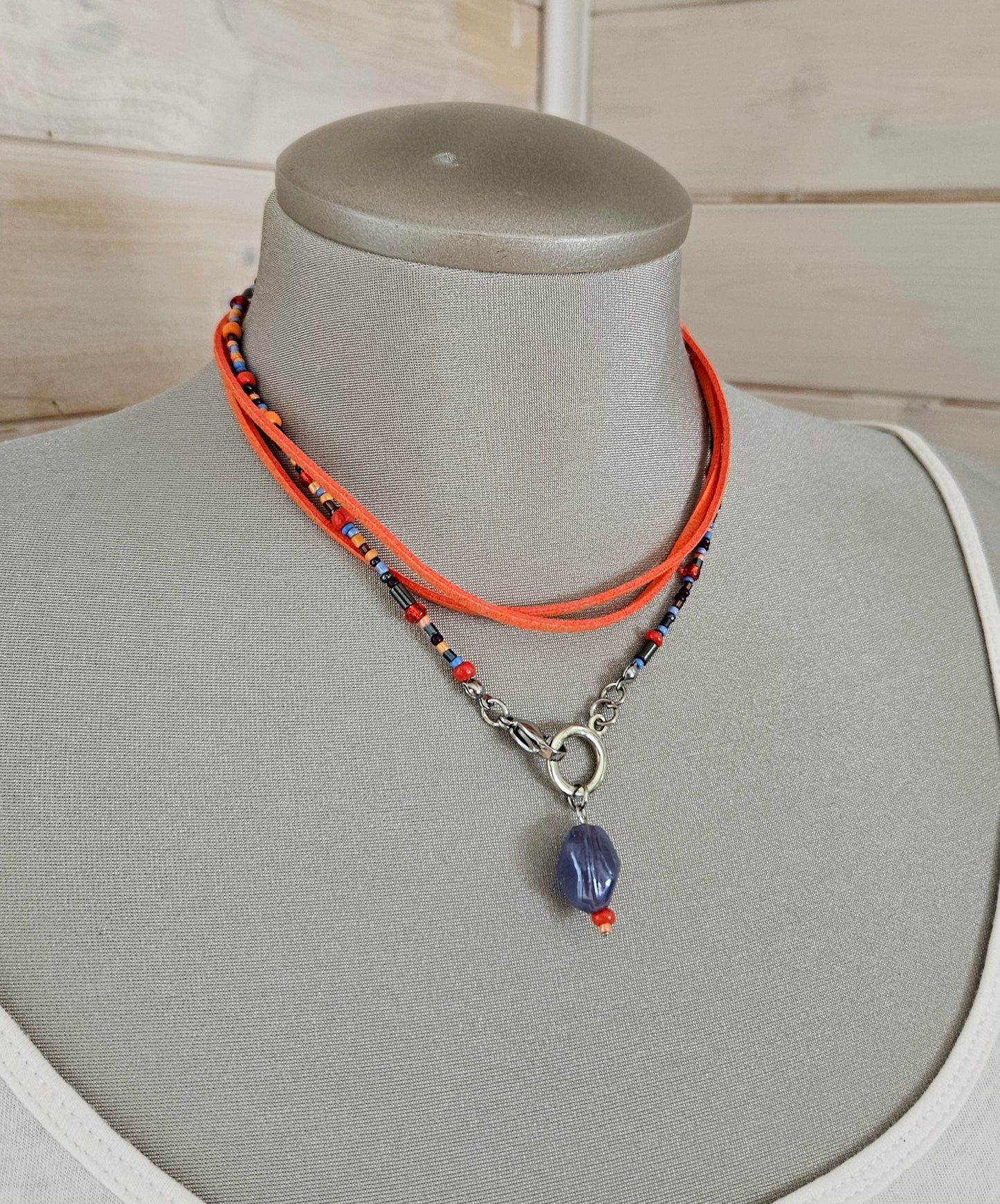 Collier Choker Orange et lilas