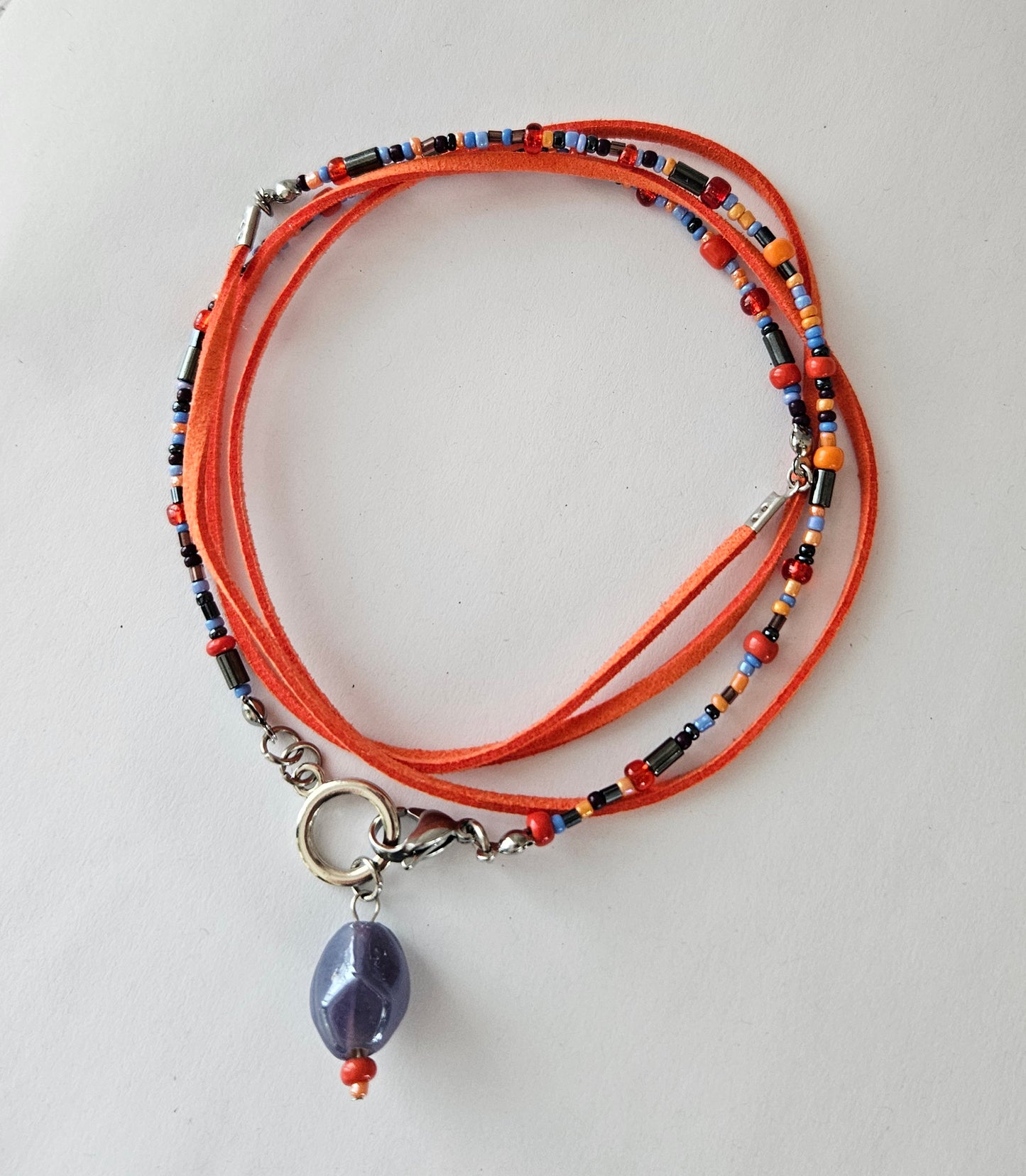 Collier Choker Orange et lilas