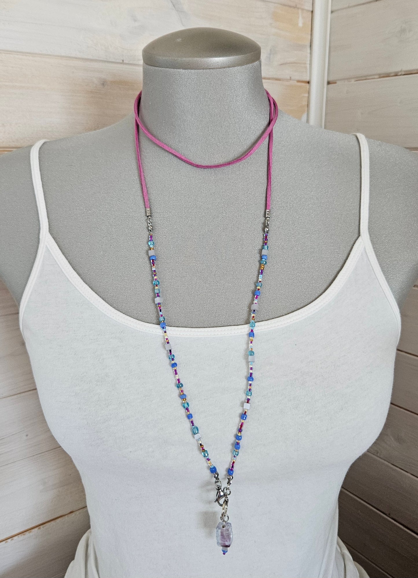 Collier Choker Mauve et bleu