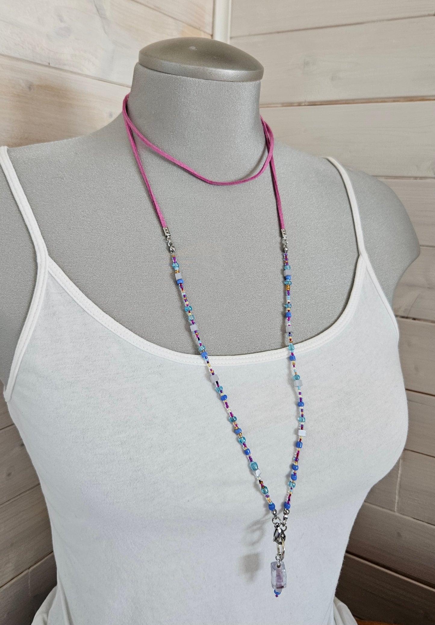 Collier Choker Mauve et bleu