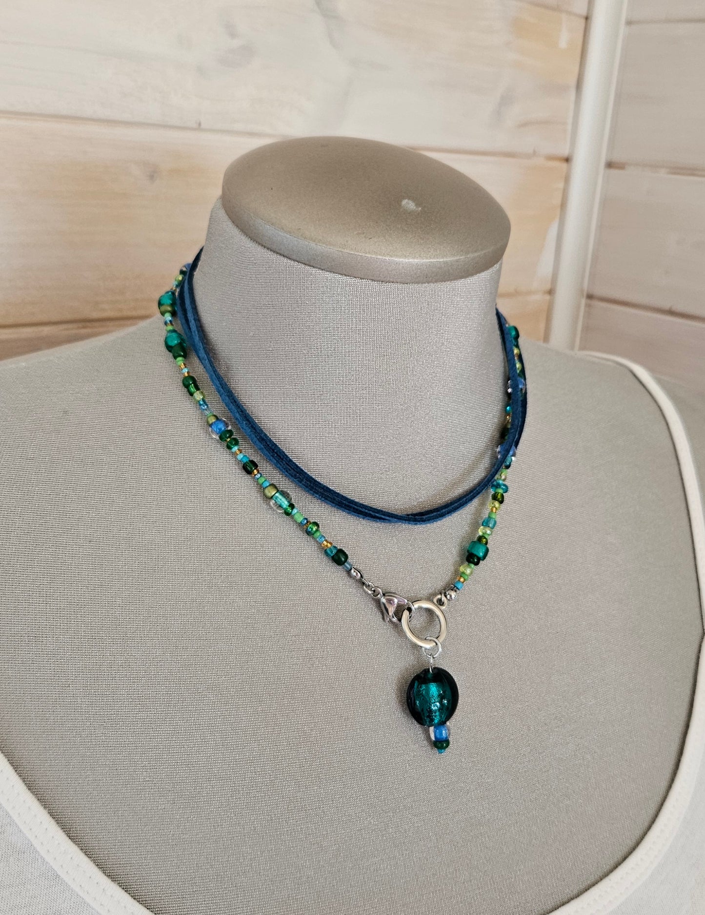 Collier Choker Bleu et Vert