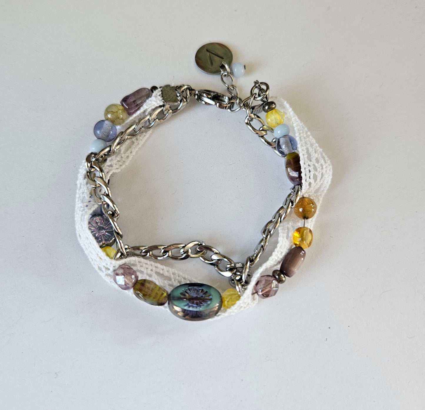 Bracelet Frivolité lilas et jaune