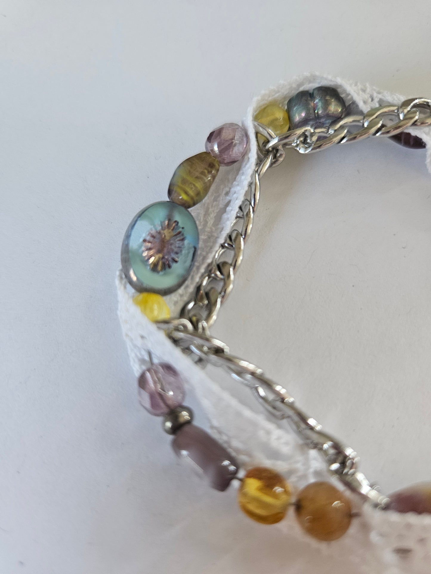 Bracelet Frivolité lilas et jaune