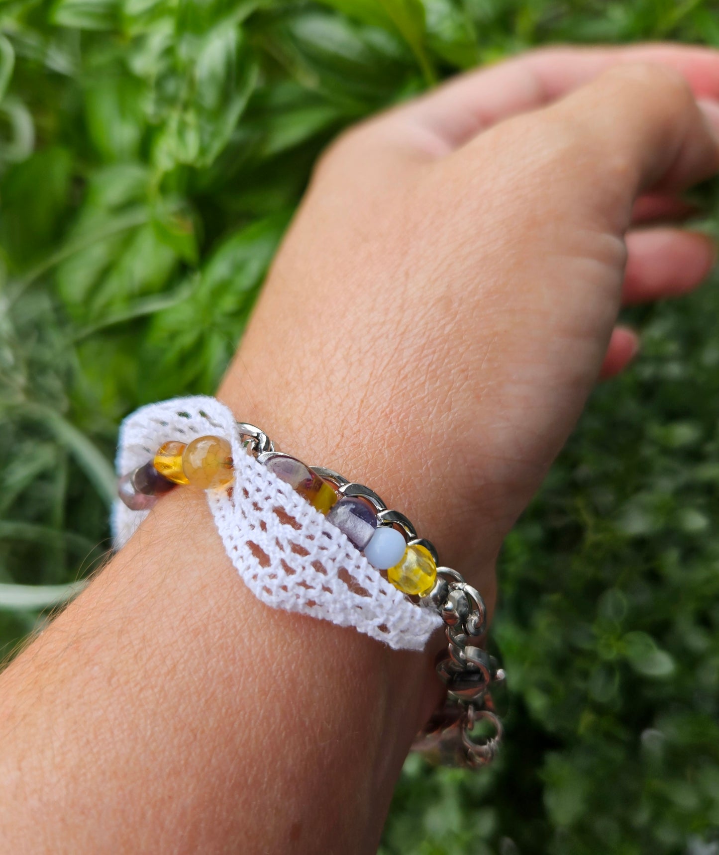 Bracelet Frivolité lilas et jaune