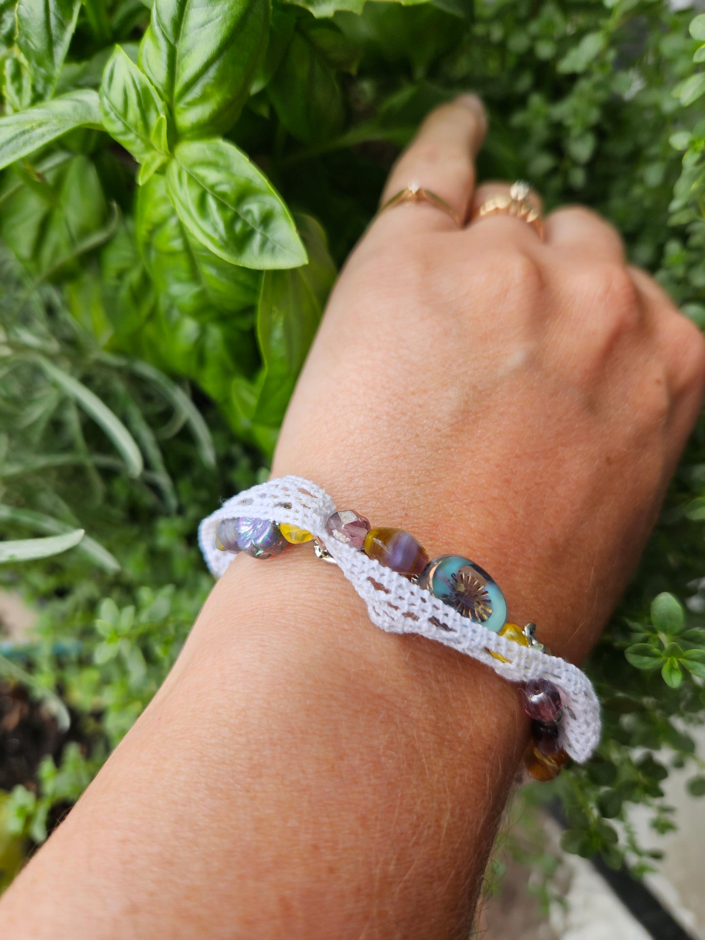 Bracelet Frivolité lilas et jaune