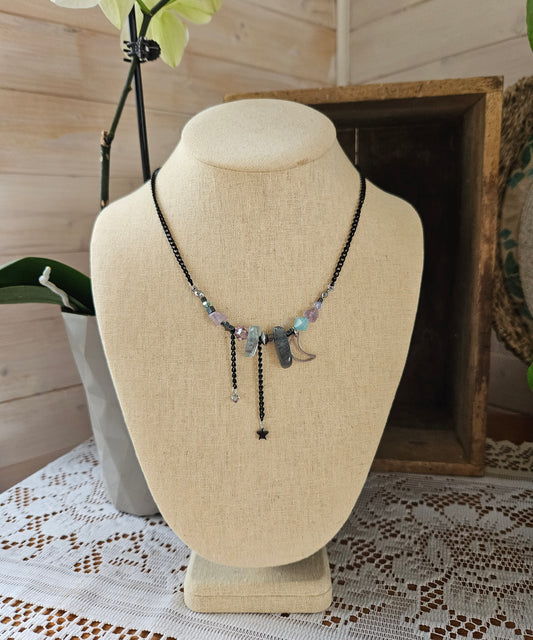 Collier Crystal Moon lilas et vert