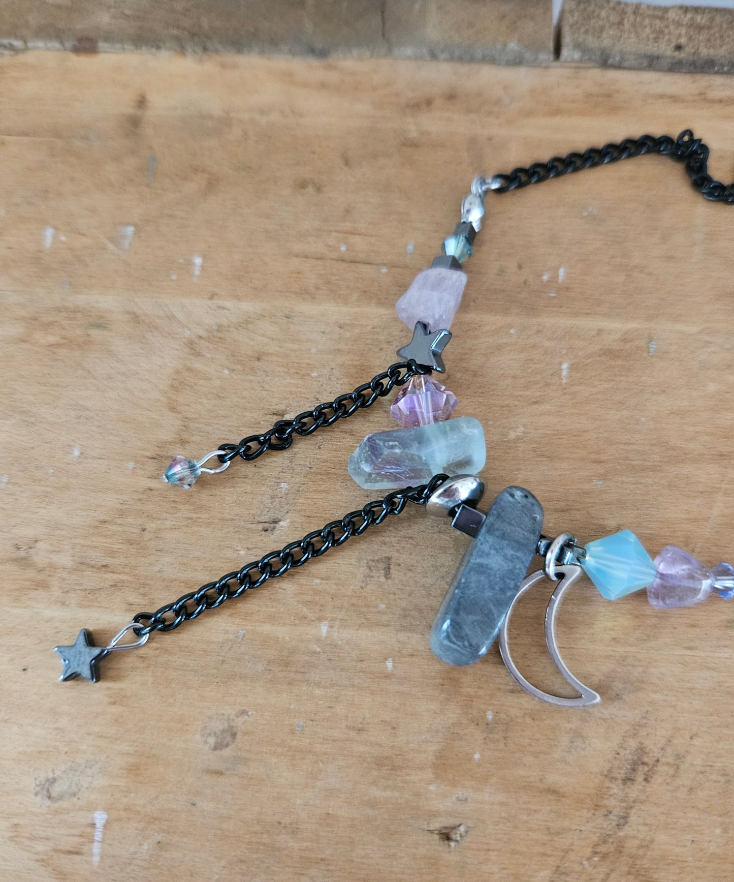 Collier Crystal Moon lilas et vert