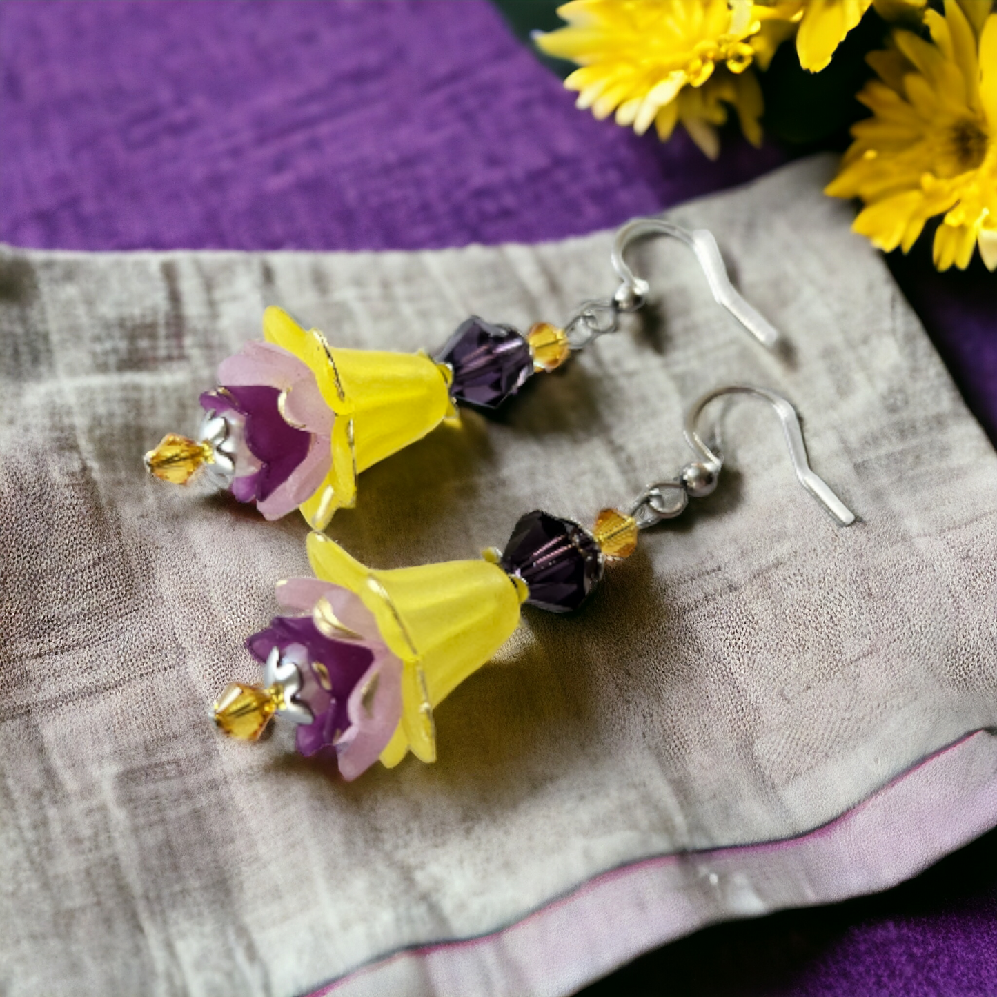 Boucles d'oreilles Flora Jaune/Mauve