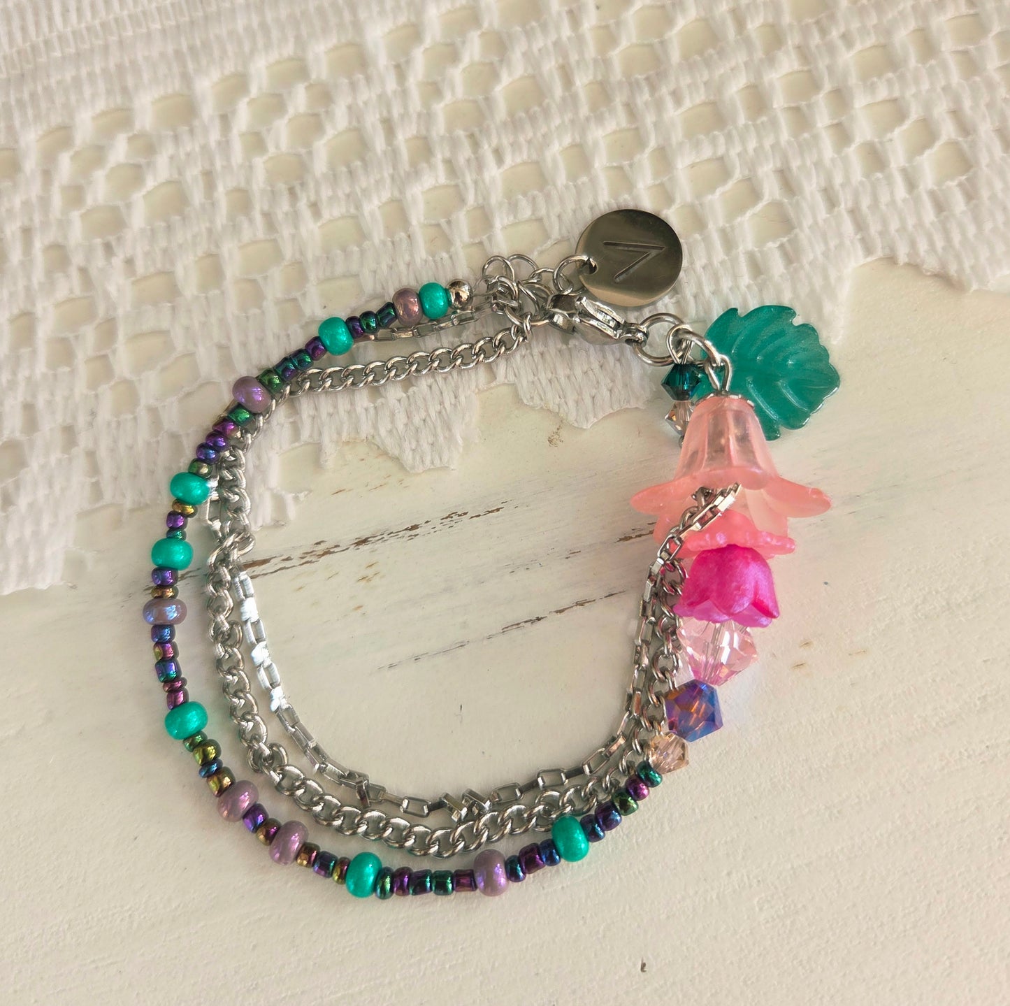 Bracelet Rosée rose et émeraude