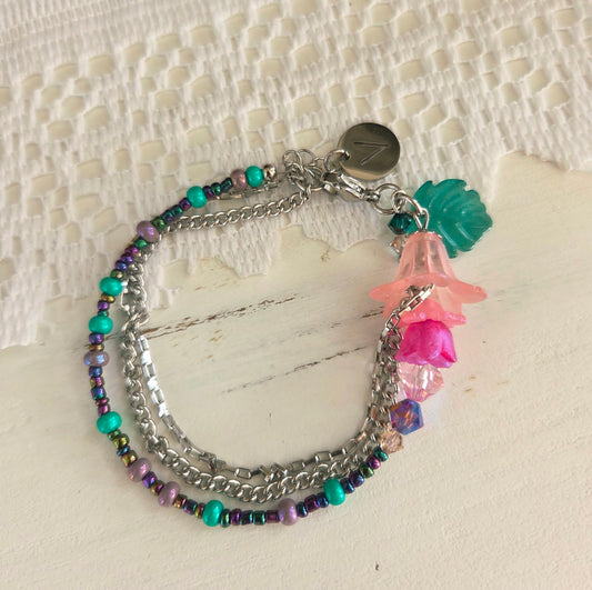 Bracelet Rosée rose et émeraude