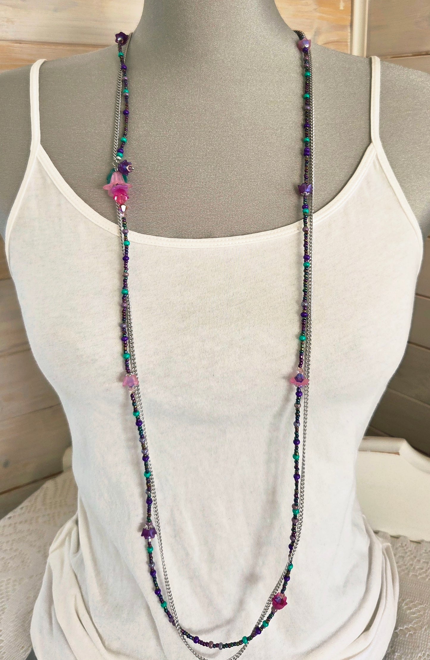 Collier Rosée rose et émeraude