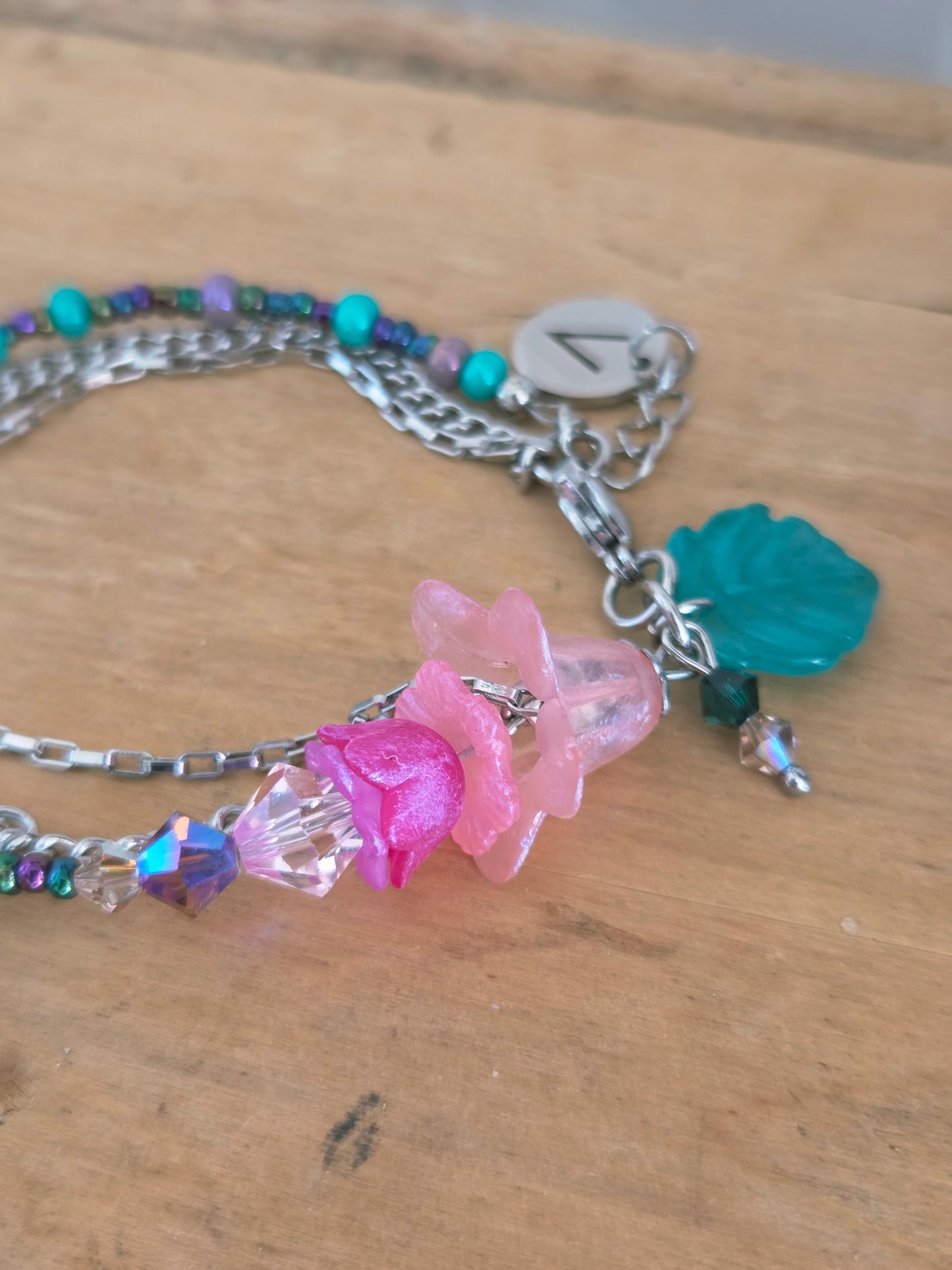 Bracelet Rosée rose et émeraude
