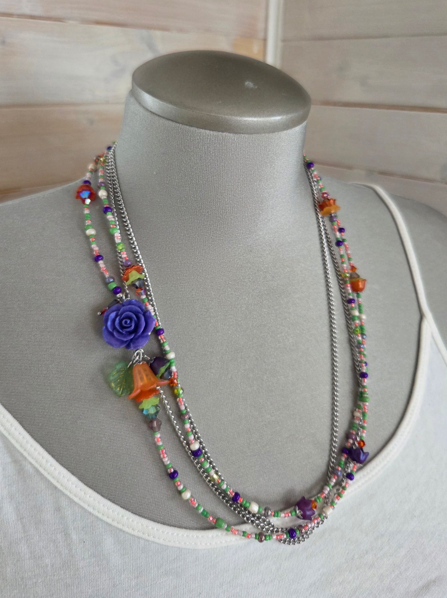 Collier Rosée mauve, orange et vert