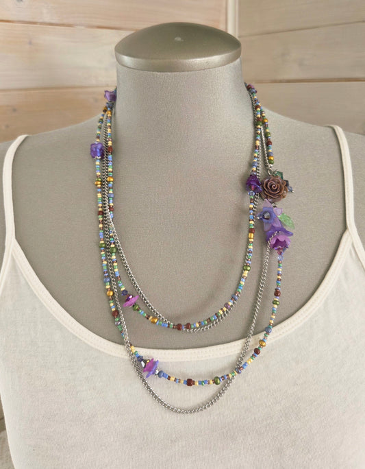 Collier Rosée lilas, brun et beige