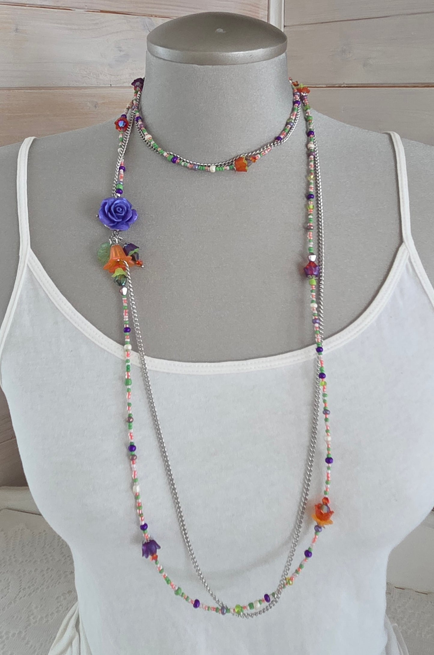 Collier Rosée mauve, orange et vert