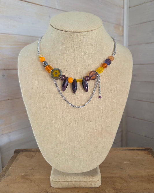 Collier Simple jaune, mauve et orange