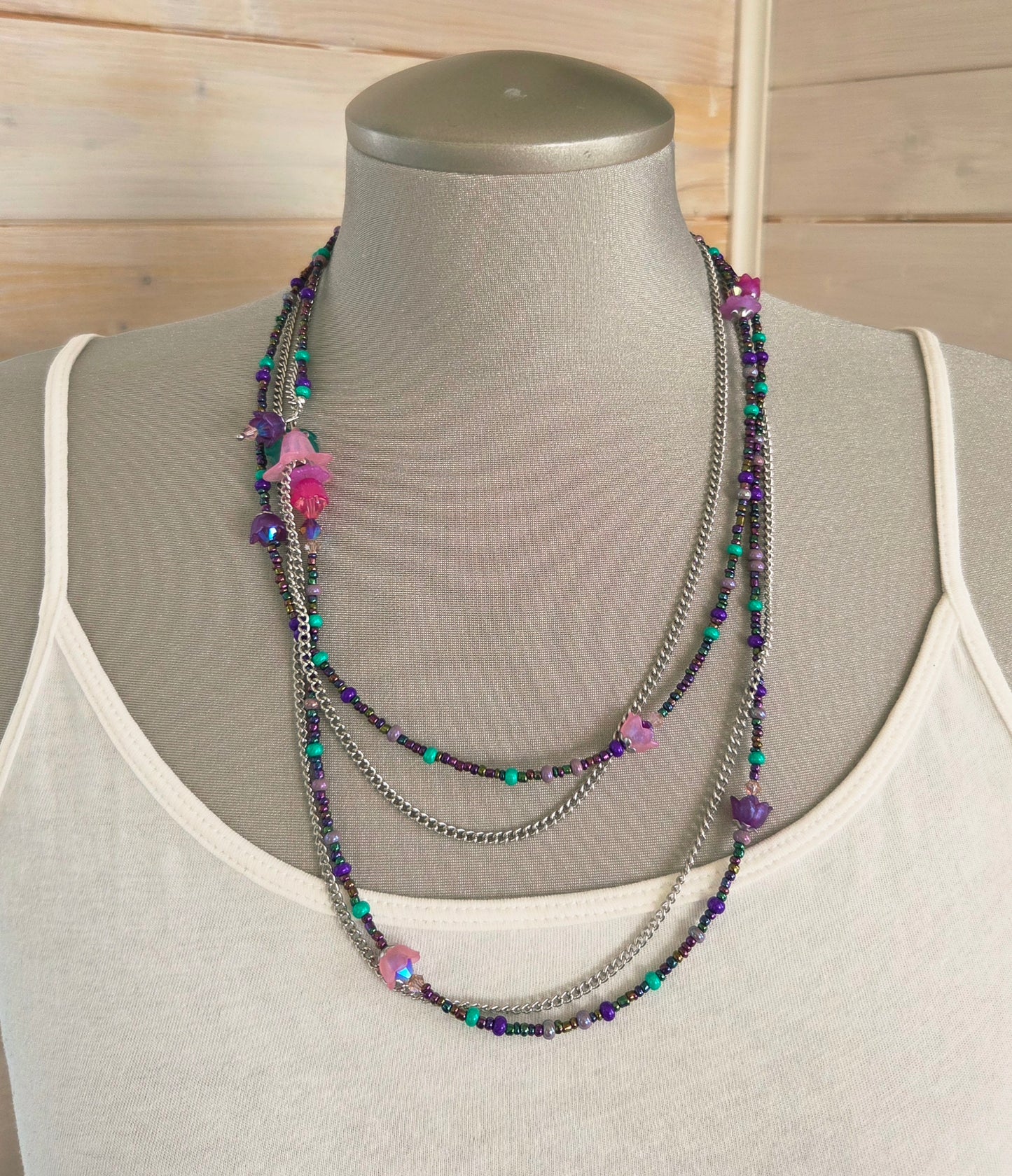 Collier Rosée rose et émeraude