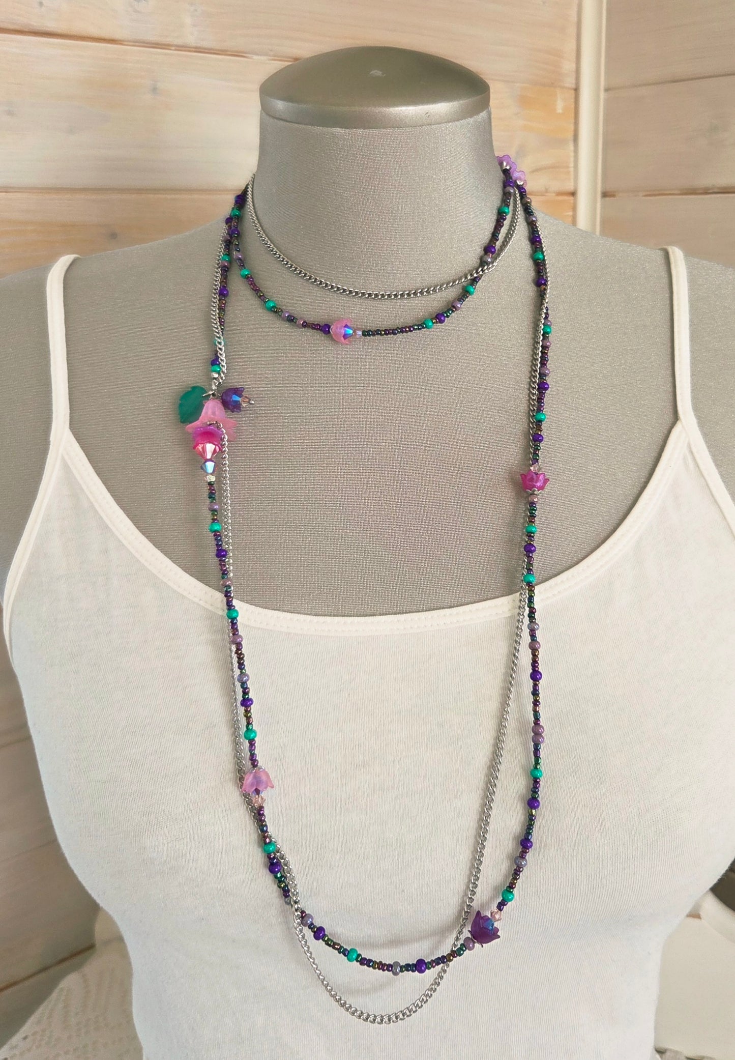 Collier Rosée rose et émeraude