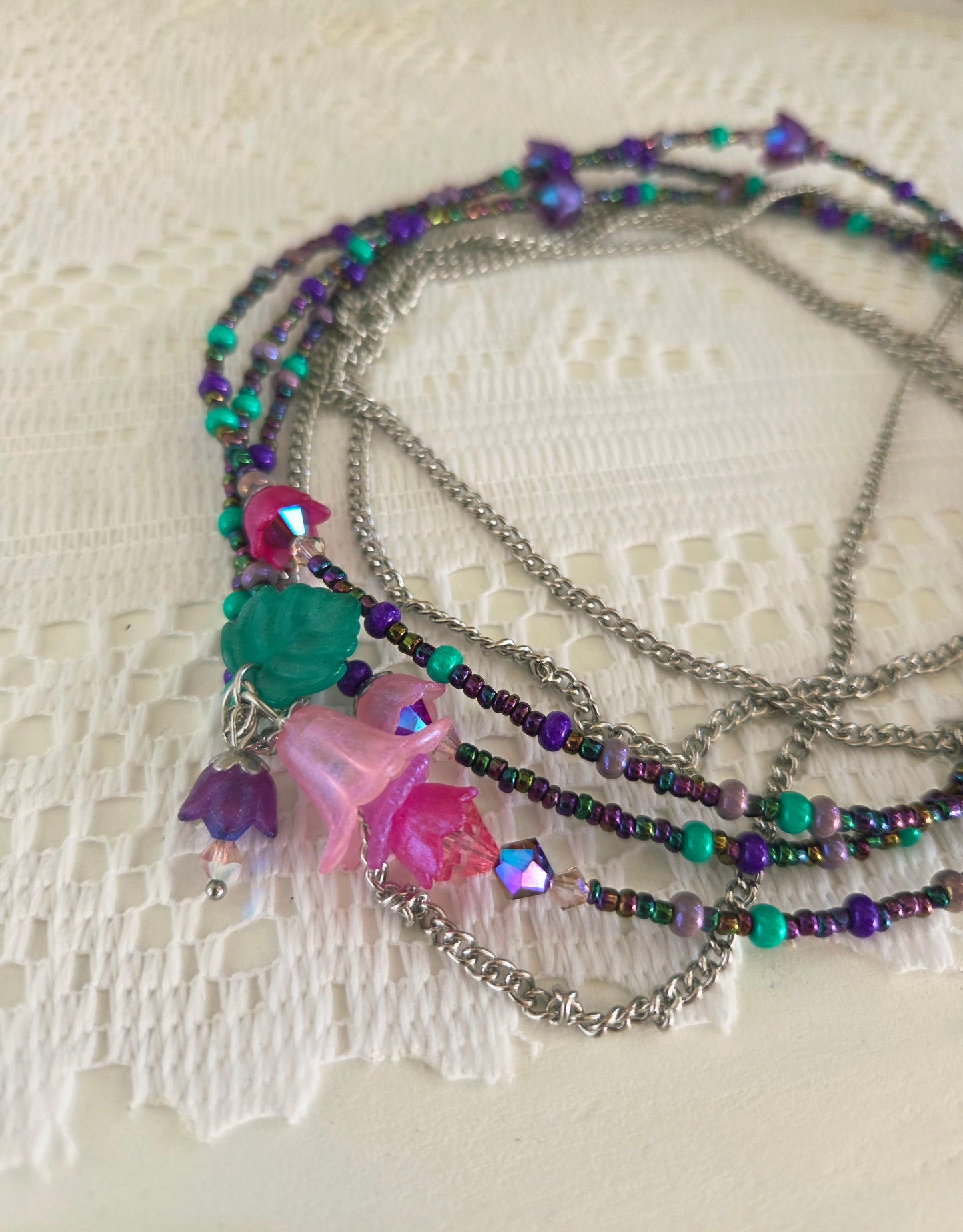 Collier Rosée rose et émeraude