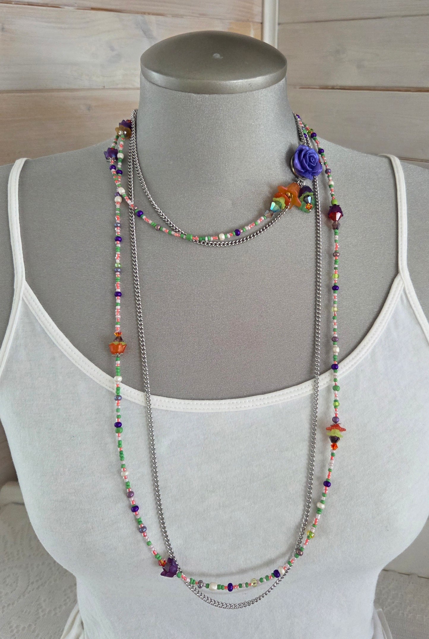 Collier Rosée mauve, orange et vert