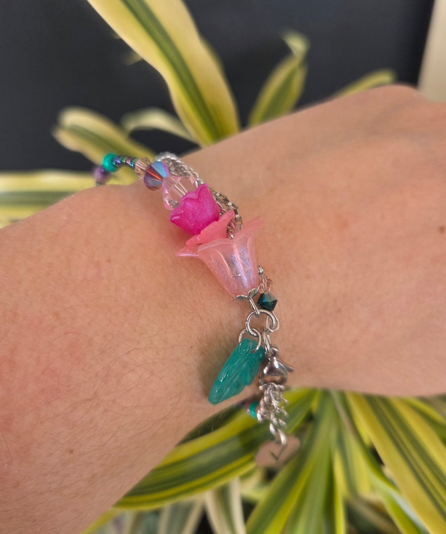 Bracelet Rosée rose et émeraude