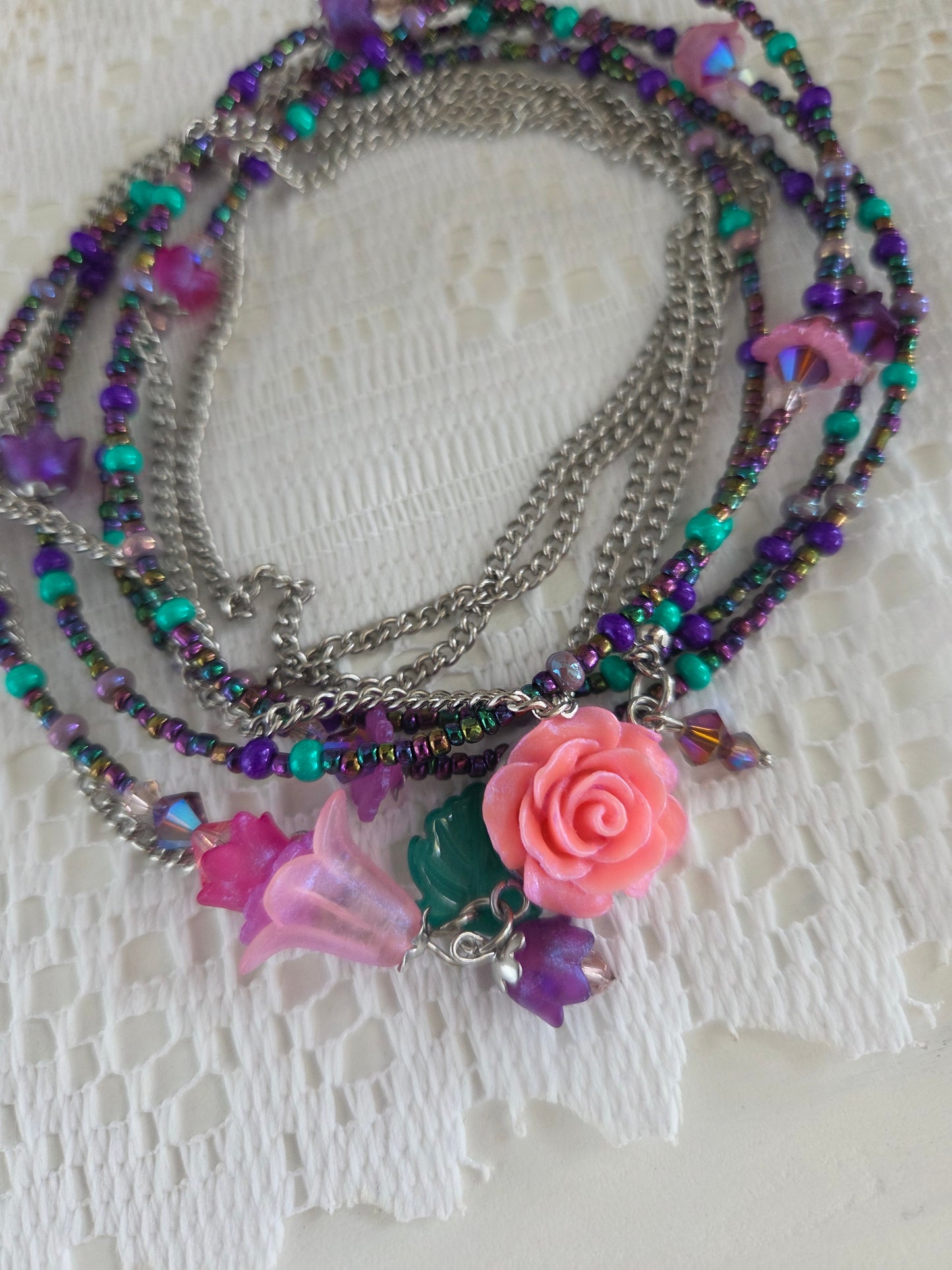 Collier Rosée rose et émeraude