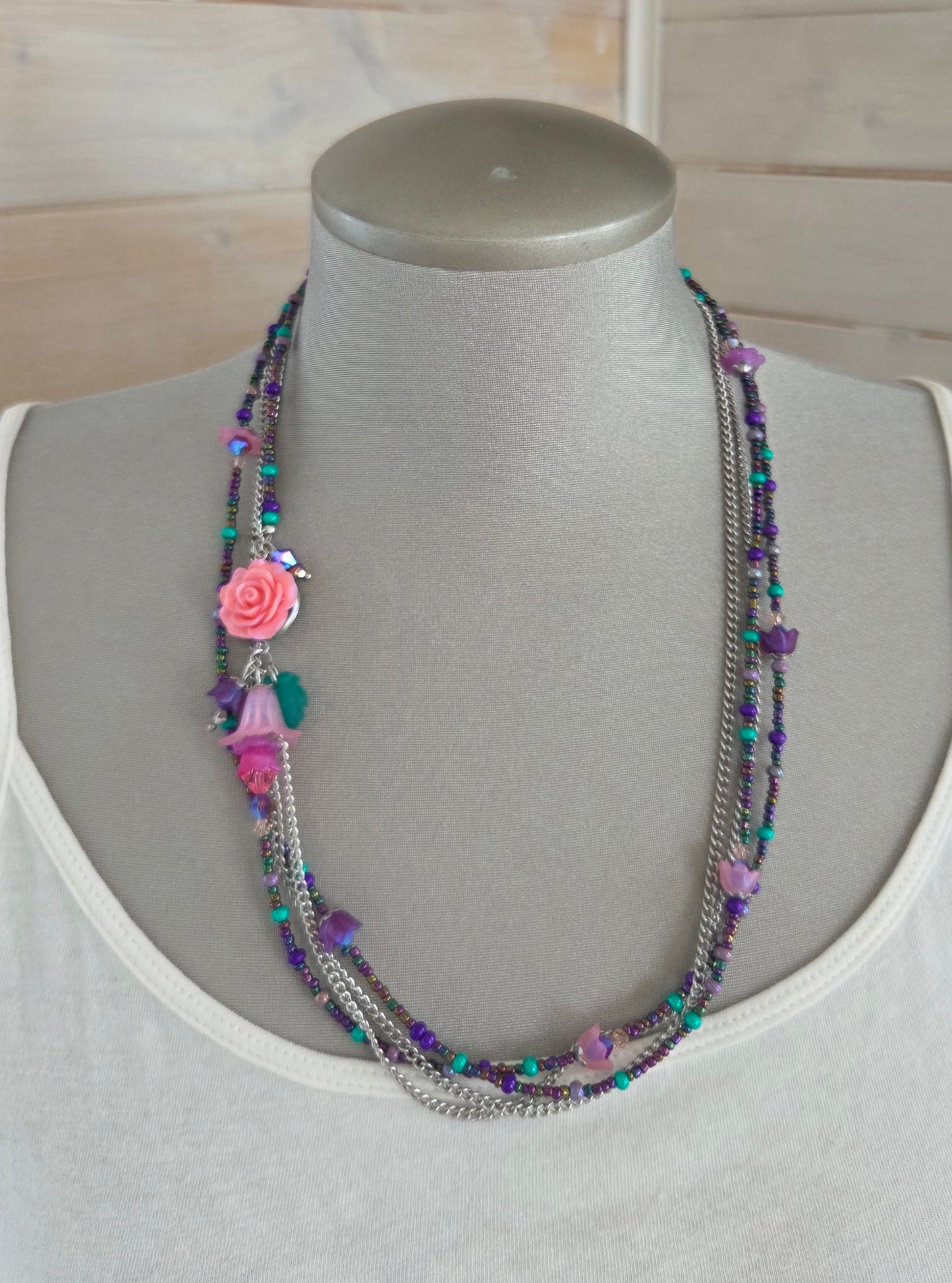 Collier Rosée rose et émeraude