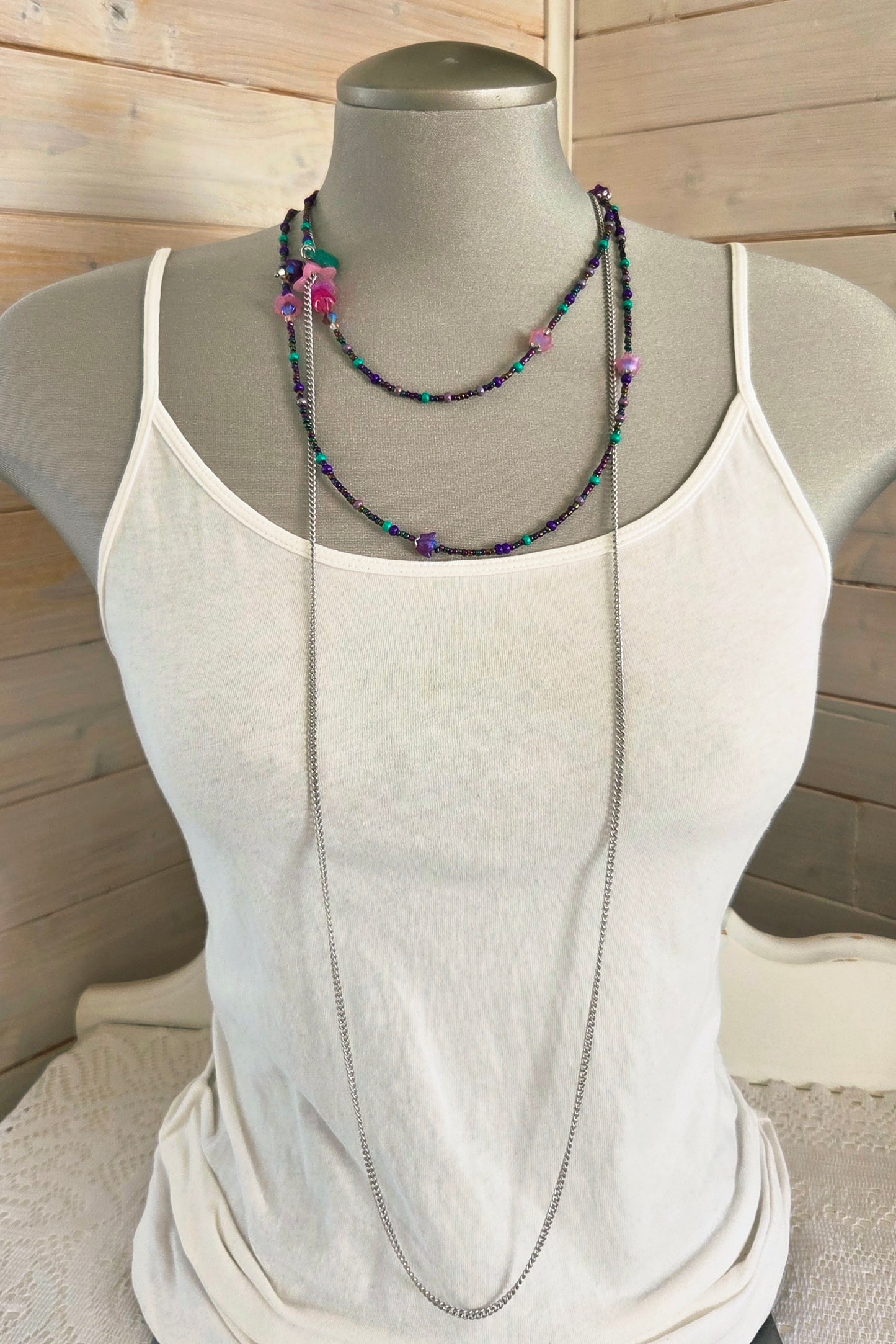 Collier Rosée rose et émeraude