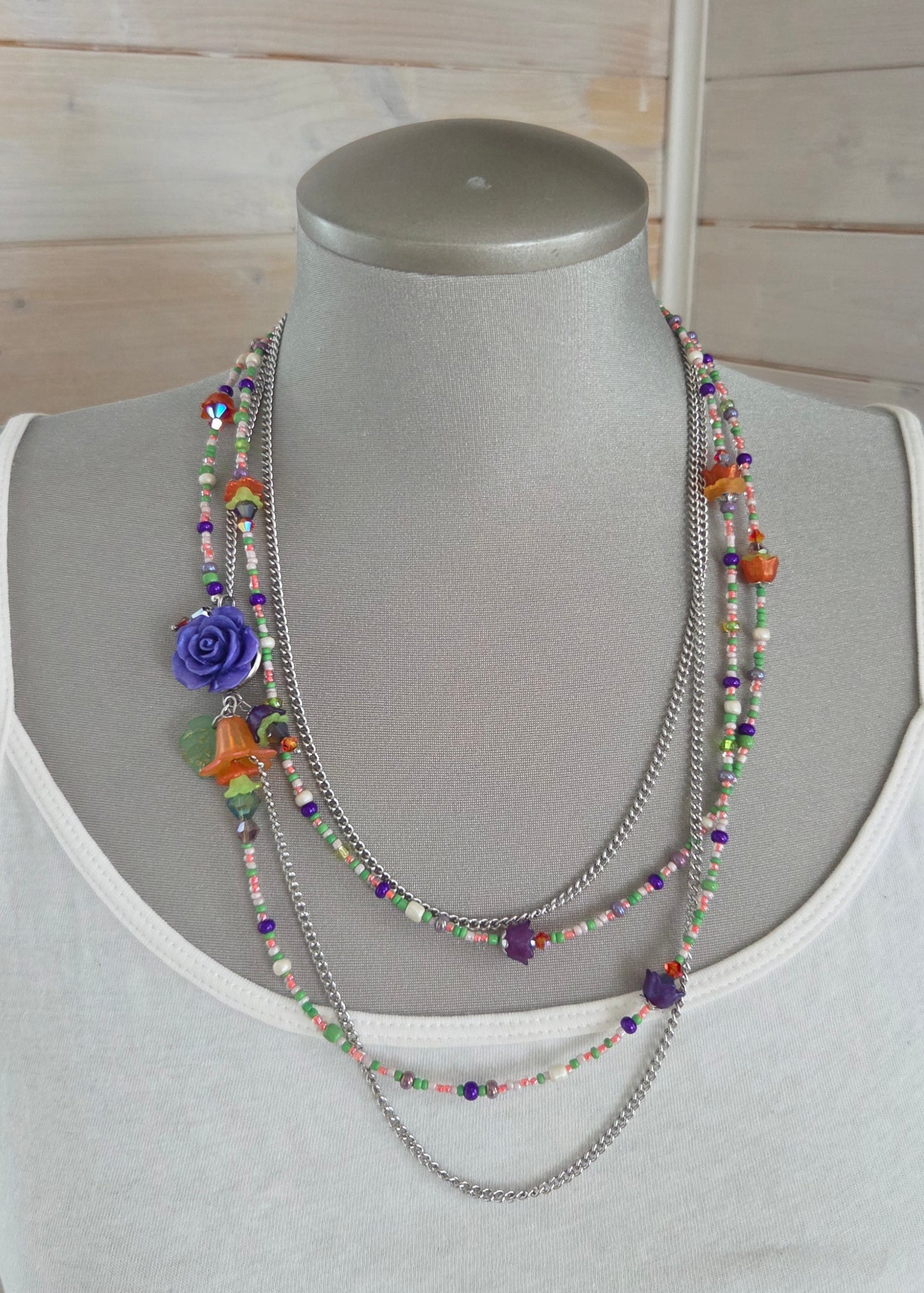 Collier Rosée mauve, orange et vert