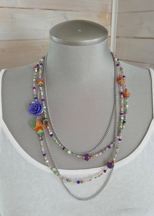 Collier Rosée mauve, orange et vert