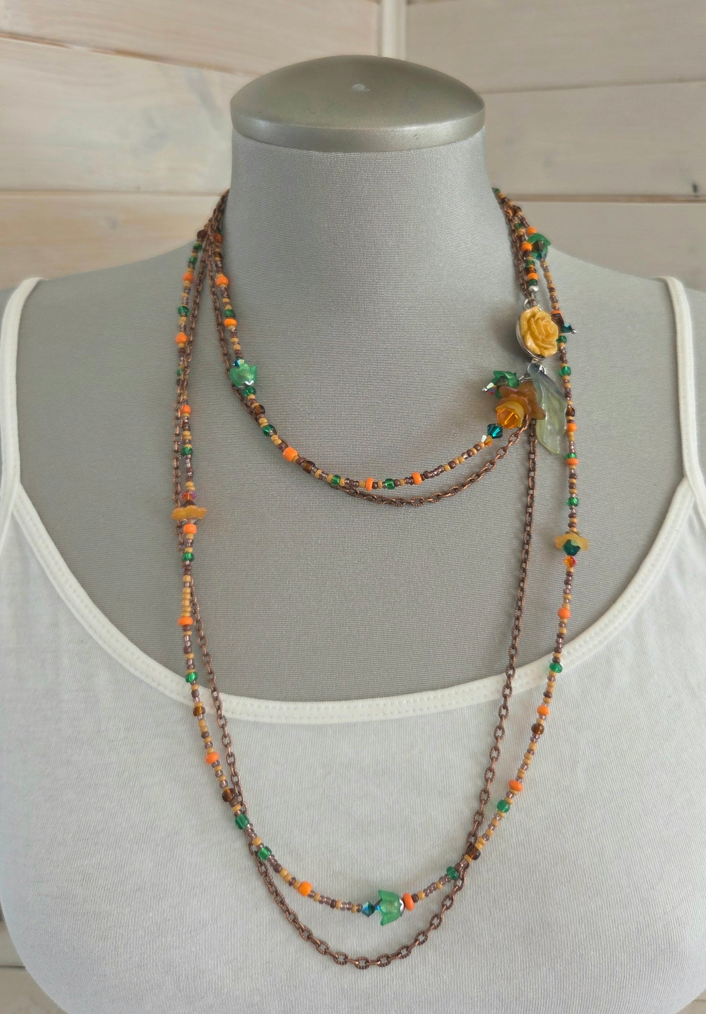 Collier Rosée caramel, orange et vert
