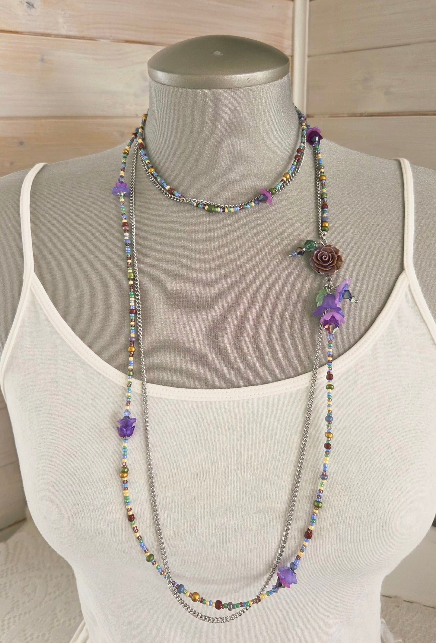 Collier Rosée lilas, brun et beige