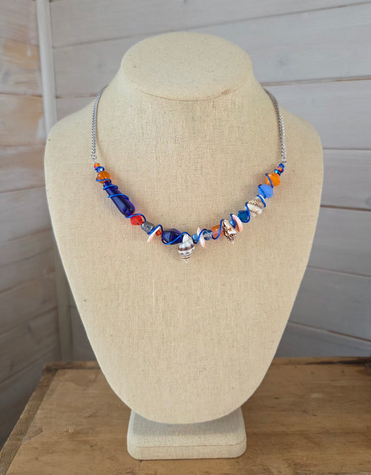 Collier Aventure orange et bleu