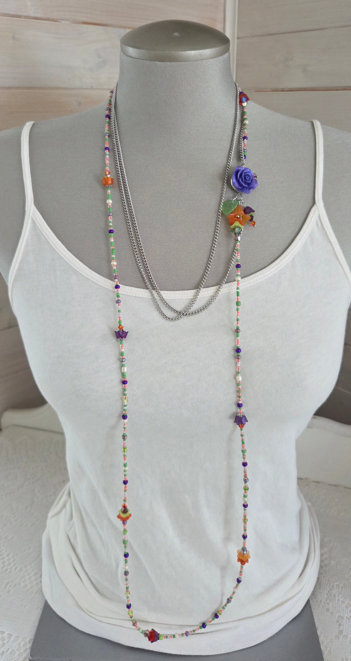 Collier Rosée mauve, orange et vert