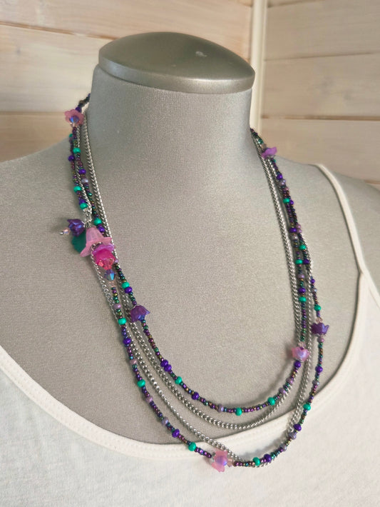 Collier Rosée rose et émeraude