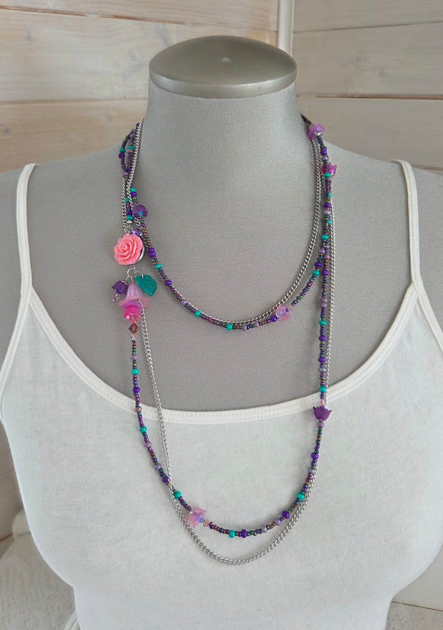 Collier Rosée rose et émeraude