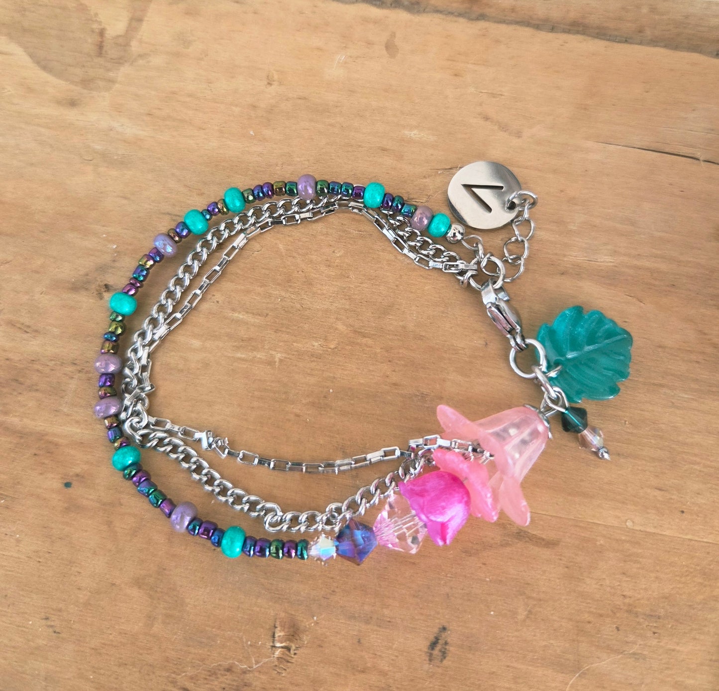 Bracelet Rosée rose et émeraude
