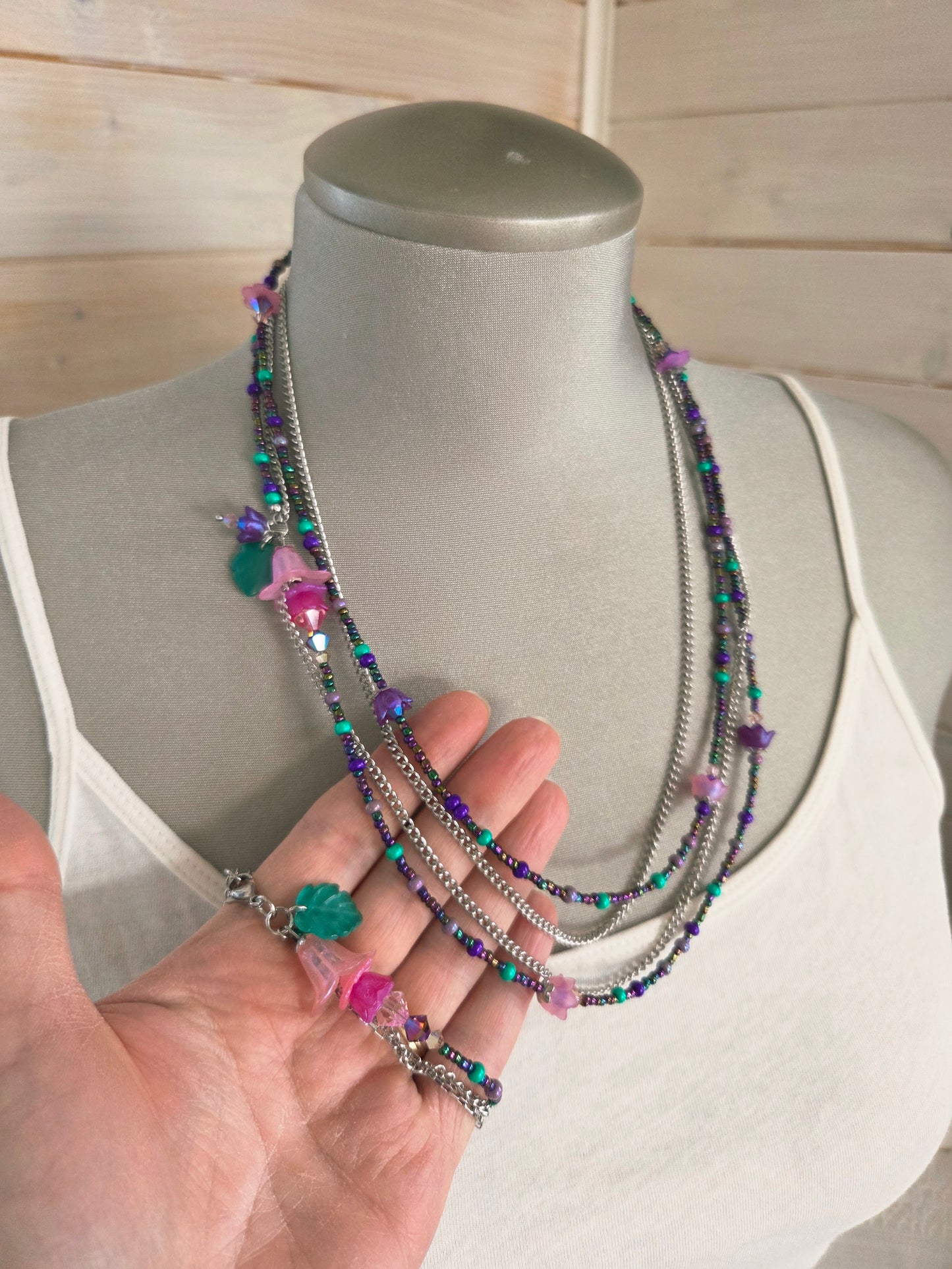 Collier Rosée rose et émeraude