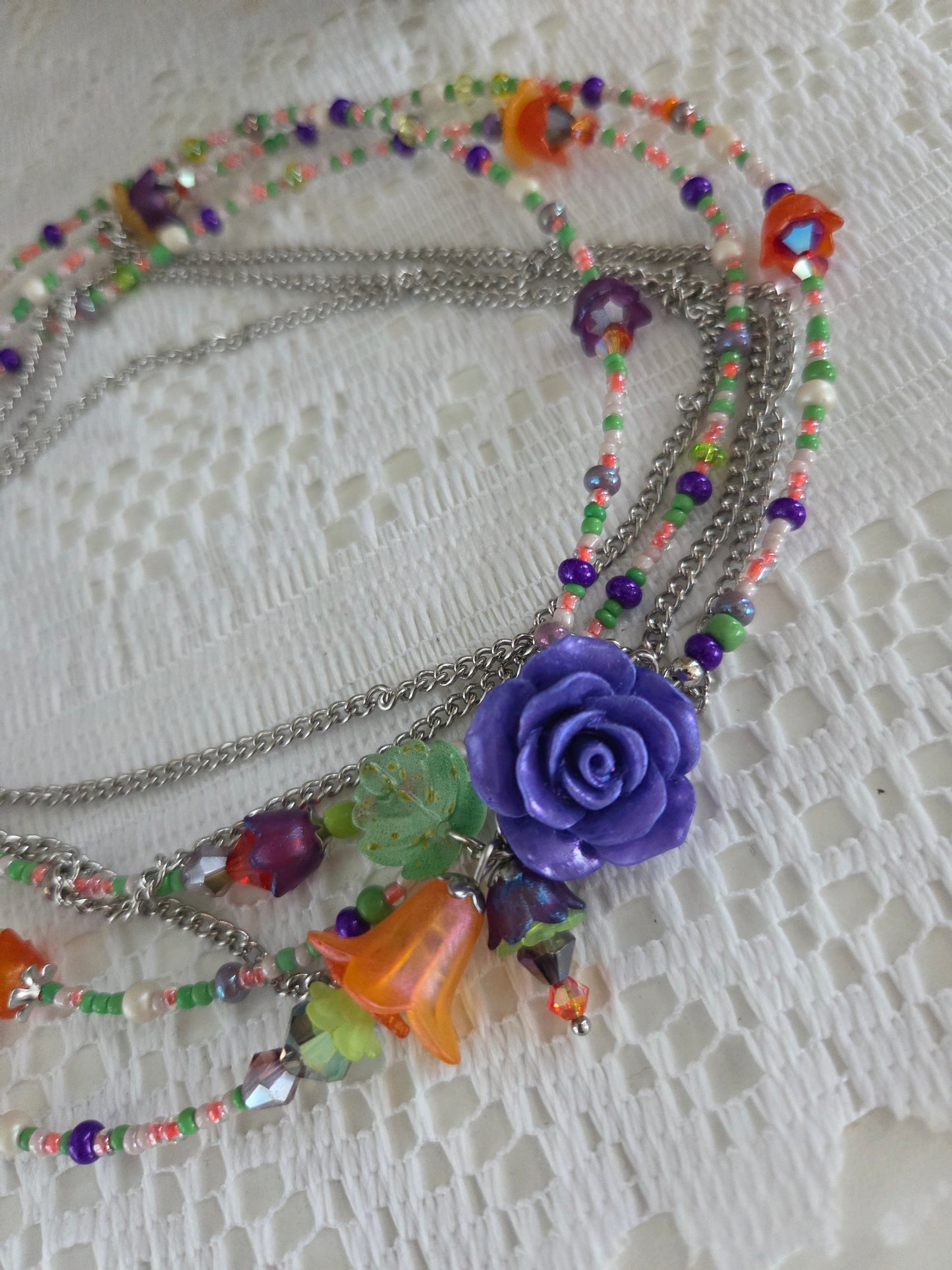 Collier Rosée mauve, orange et vert