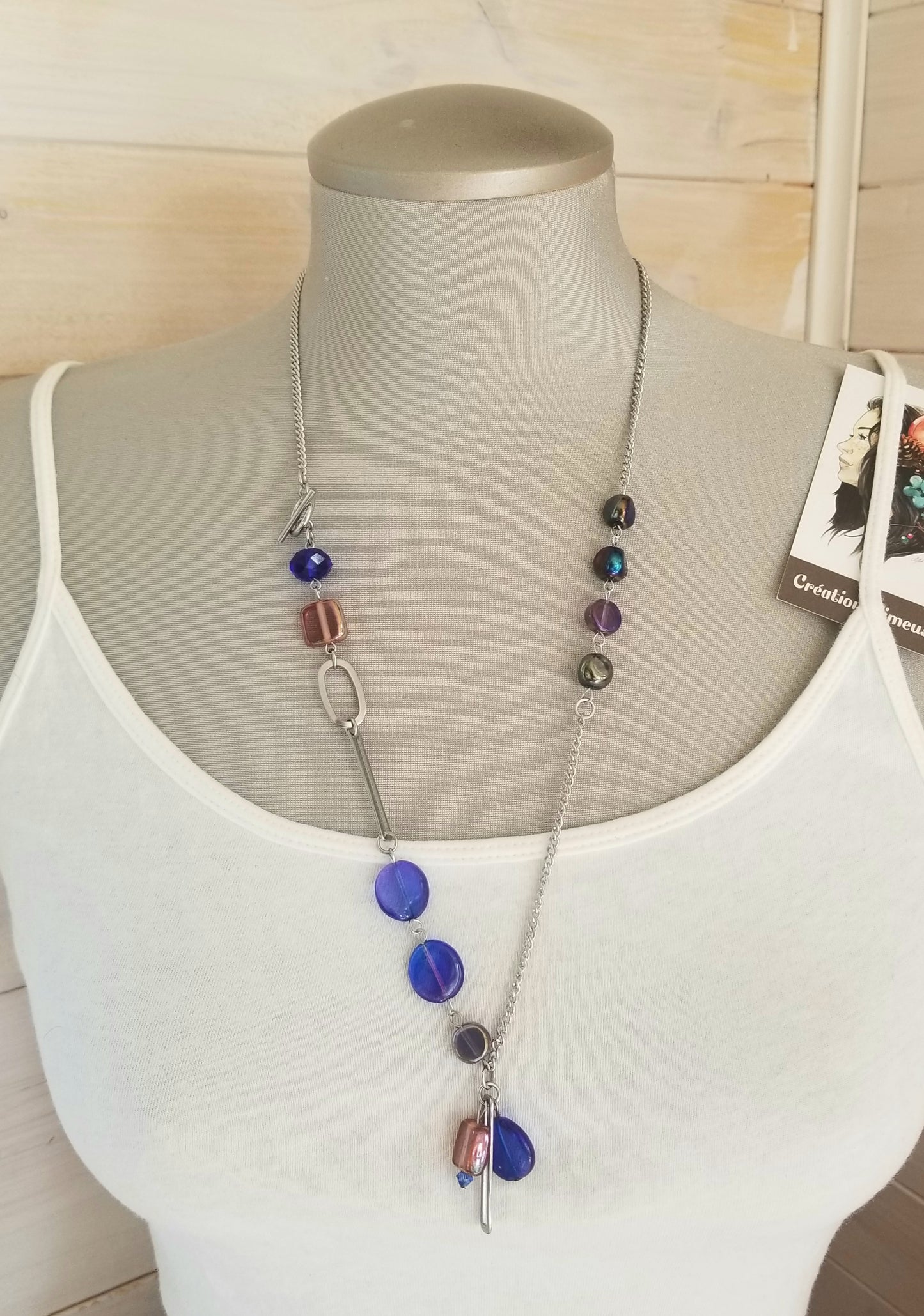 Collier Charme bleu et rose