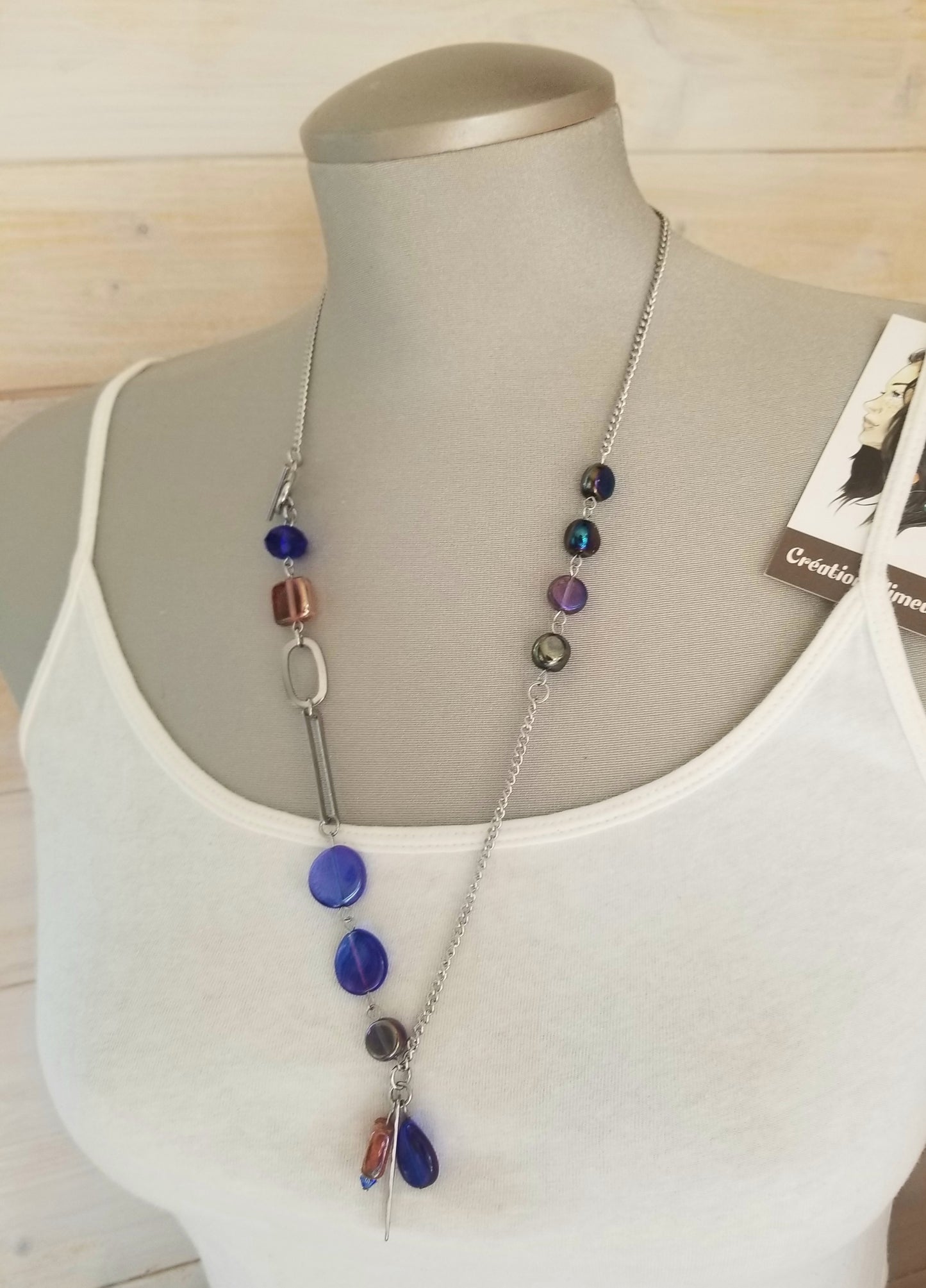 Collier Charme bleu et rose